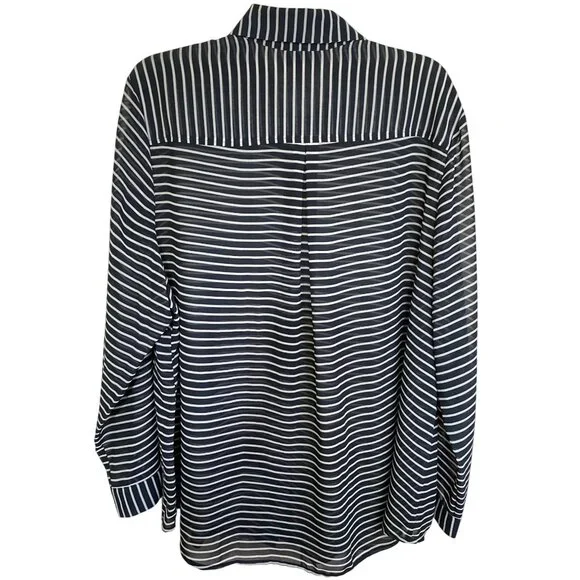 Lane Bryant Womens Navy/White Striped Button-Up Tunic Collared Size 22/24 Sheer - Picture 2 of 11